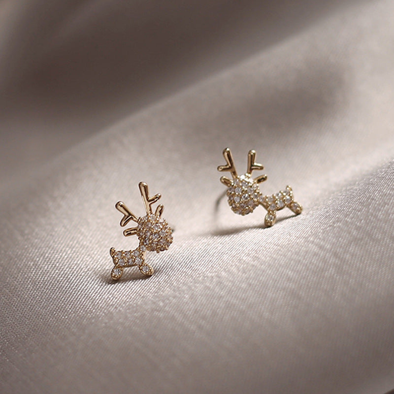 Cartoon Elk Zircon Stud Earrings for Girls Party