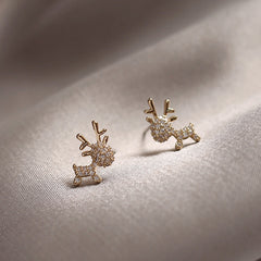 Cartoon Elk Zircon Stud Earrings for Girls Party