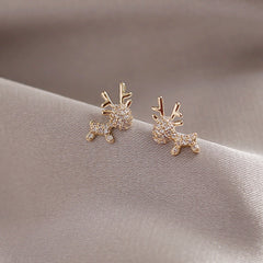 Cartoon Elk Zircon Stud Earrings for Girls Party