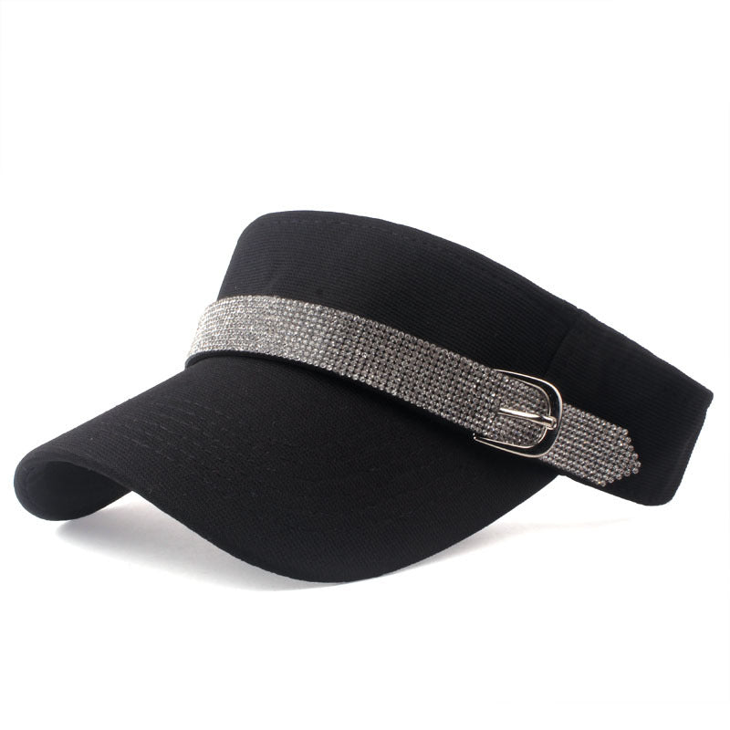 Y2K Rhinestone Belt Visor Hat Candy Sparkly Ponytail Sun Hat Kpop Sports