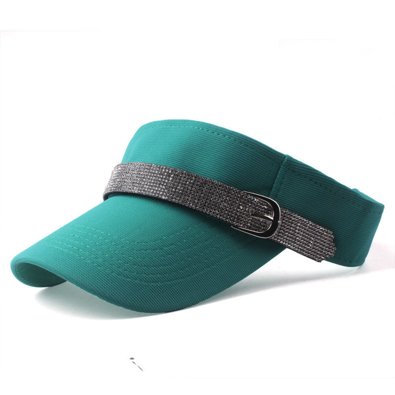 Y2K Rhinestone Belt Visor Hat Candy Sparkly Ponytail Sun Hat Kpop Sports