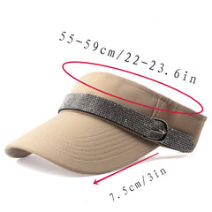 Y2K Rhinestone Belt Visor Hat Candy Sparkly Ponytail Sun Hat Kpop Sports