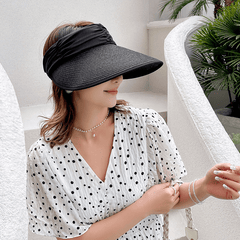 Ruched Headband Straw Visor Hat Solid UV Protection Sun Hats