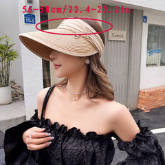 Ruched Headband Straw Visor Hat Solid UV Protection Sun Hats