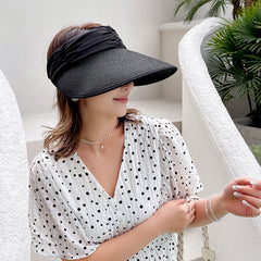 Ruched Headband Straw Visor Hat Solid UV Protection Sun Hats