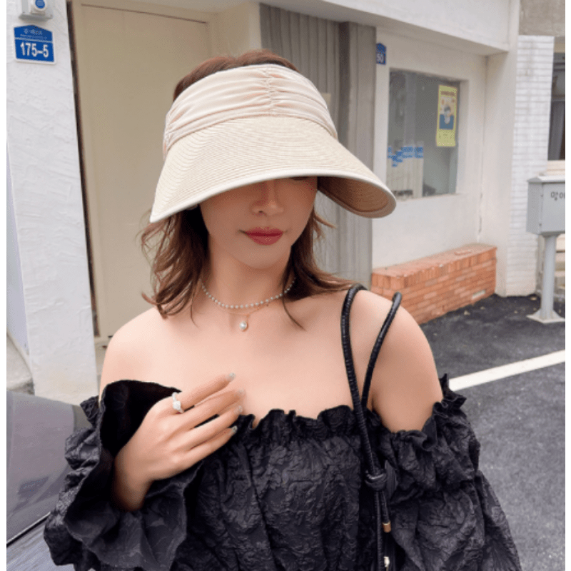 Ruched Headband Straw Visor Hat Solid UV Protection Sun Hats