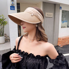 Ruched Headband Straw Visor Hat Solid UV Protection Sun Hats