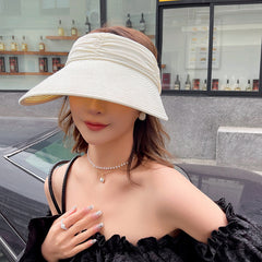 Ruched Headband Straw Visor Hat Solid UV Protection Sun Hats