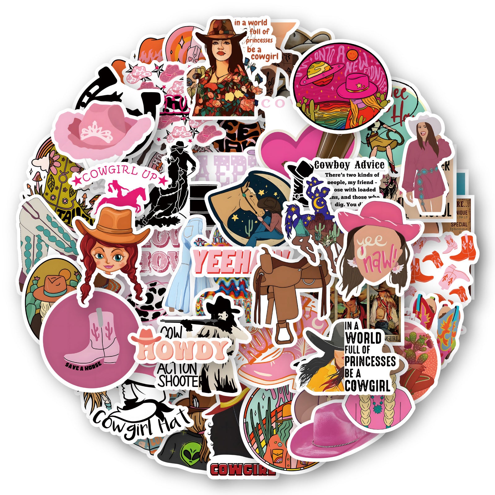 50 Cowgirl Cowboy Girl Doodle Stickers for Outdoor Play and DIY Projects