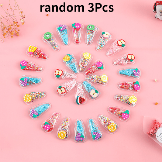 3pcs Baby Girls Fruit Hair Clip Sequin Snap Clip For Hair Bang Braids