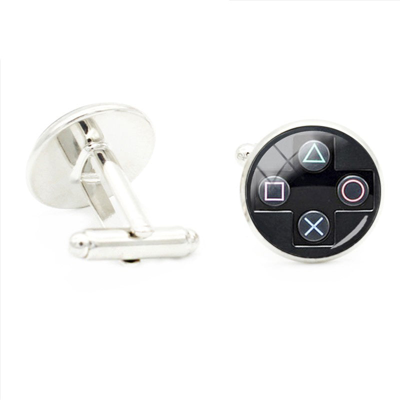 Video Game Glass Time Gem Cufflinks Men's Cuff Link Metal Base Jewelry