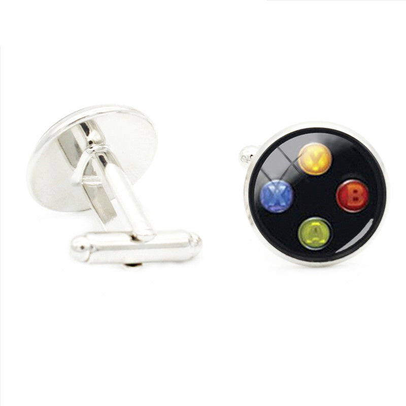 Video Game Glass Time Gem Cufflinks Men's Cuff Link Metal Base Jewelry