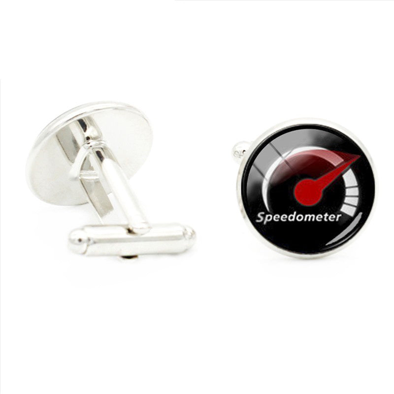 Car Speed Mileage Dashboard Cufflinks Glass Gem Retro Cuff Link Jewelry