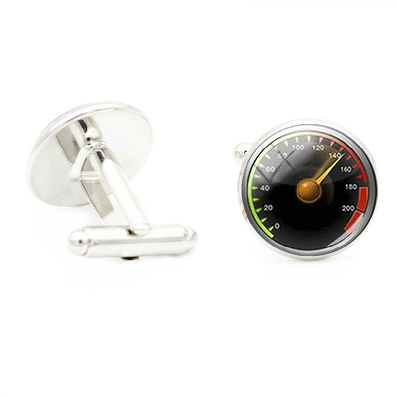 Car Speed Mileage Dashboard Cufflinks Glass Gem Retro Cuff Link Jewelry