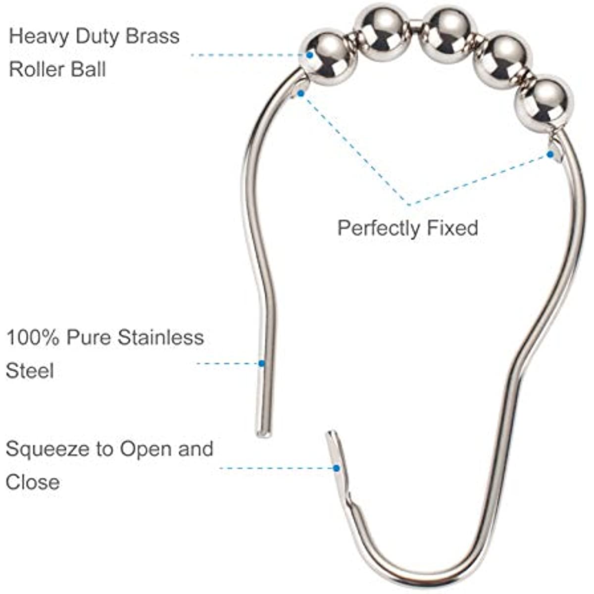 12pcs Stainless Steel Shower Curtain Hooks - Rust Proof and Easy to Install