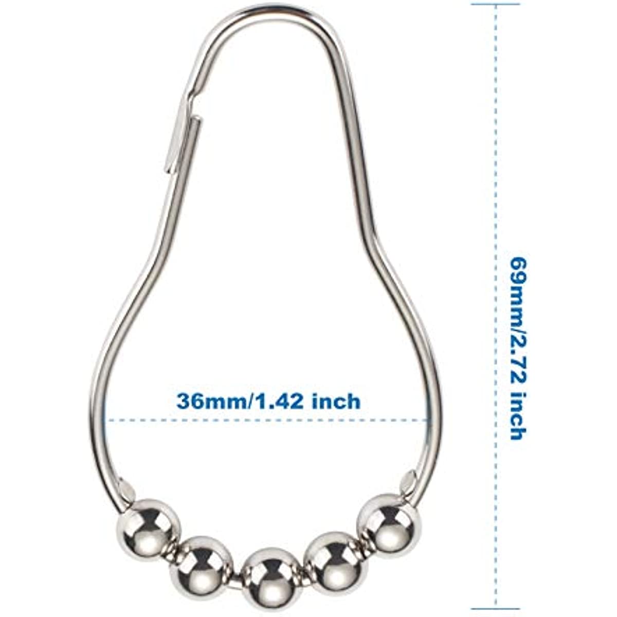 12pcs Stainless Steel Shower Curtain Hooks - Rust Proof and Easy to Install