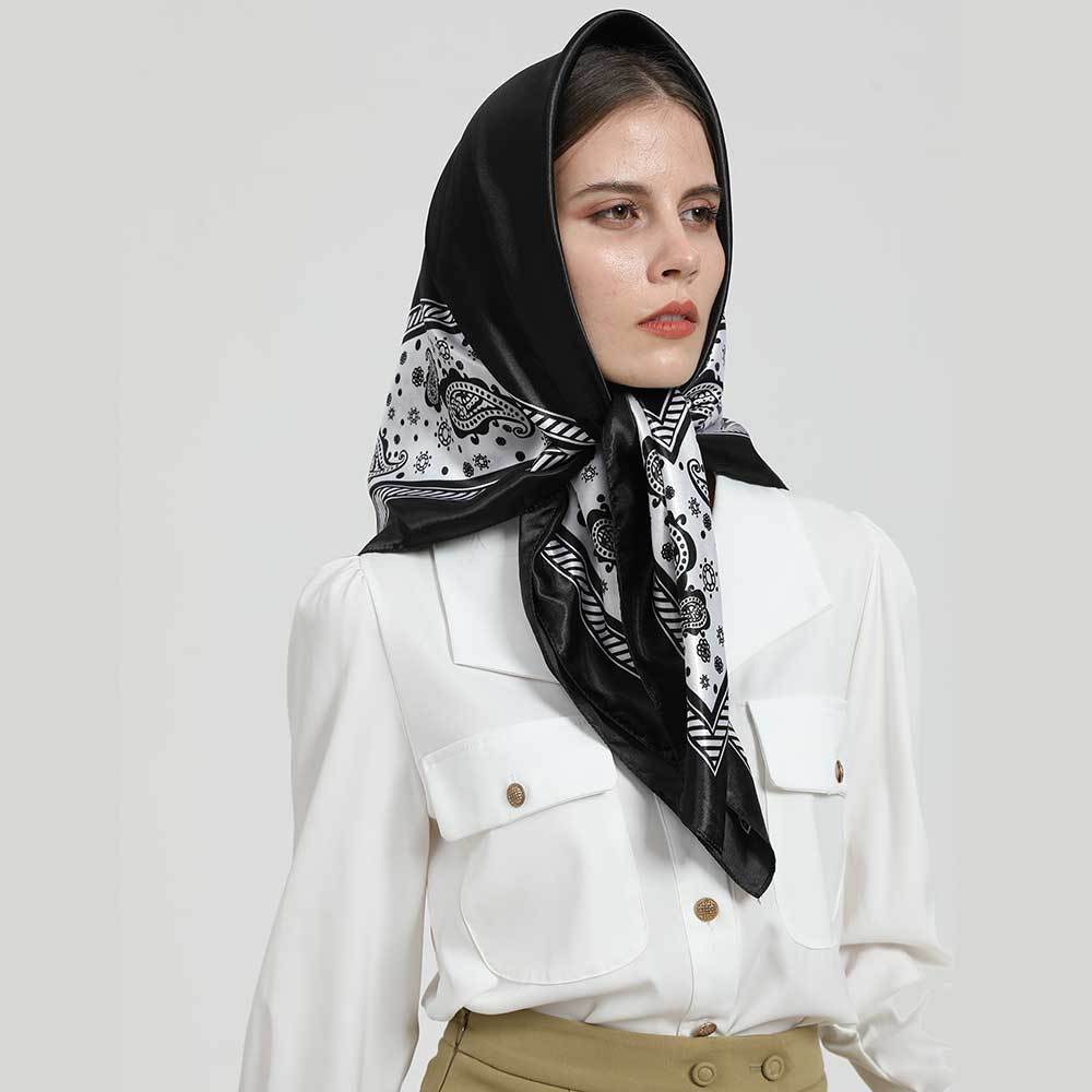 Paisley Geometric Bandana Satin Square Scarf Neckerchief Shawl For Women