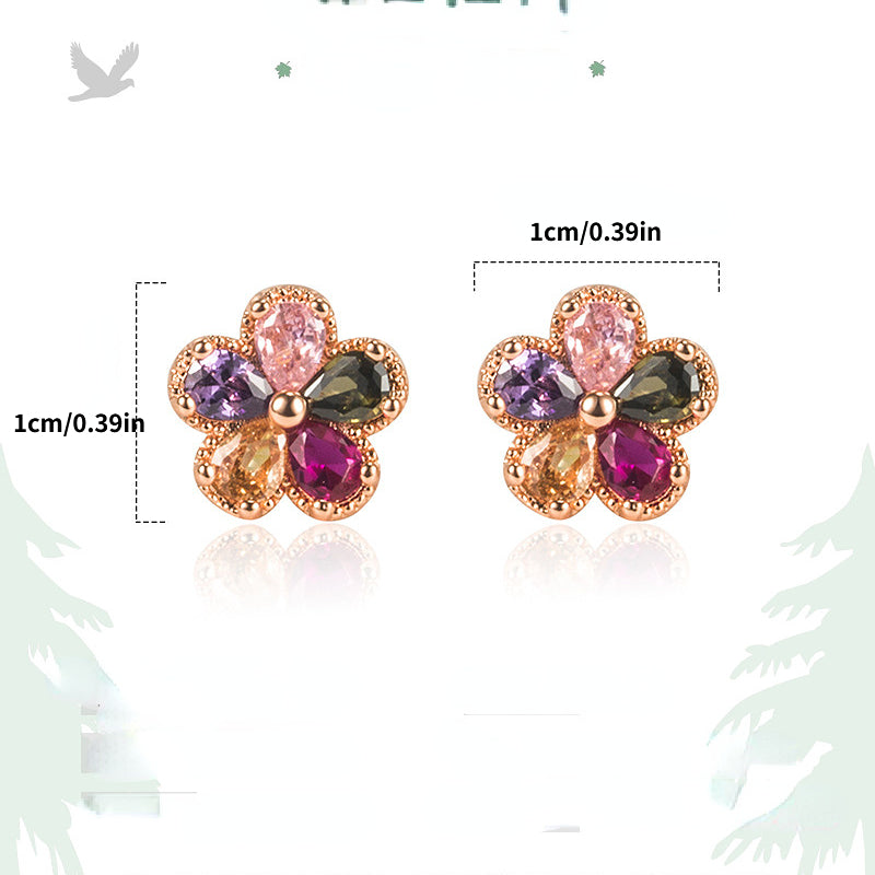 Colorful Flower Rhinestone Stud Earrings Girls Gift
