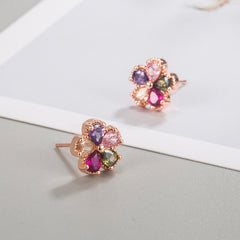 Colorful Flower Rhinestone Stud Earrings Girls Gift