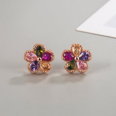 Colorful Flower Rhinestone Stud Earrings Girls Gift