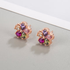 Colorful Flower Rhinestone Stud Earrings Girls Gift