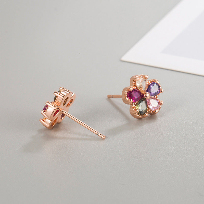 Colorful Flower Rhinestone Stud Earrings Girls Gift