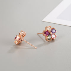 Colorful Flower Rhinestone Stud Earrings Girls Gift