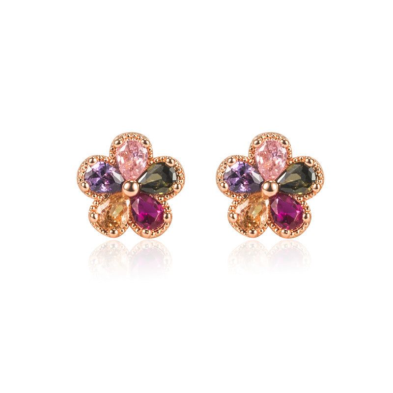 Colorful Flower Rhinestone Stud Earrings Girls Gift