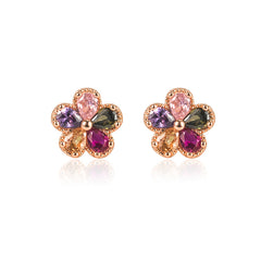 Colorful Flower Rhinestone Stud Earrings Girls Gift