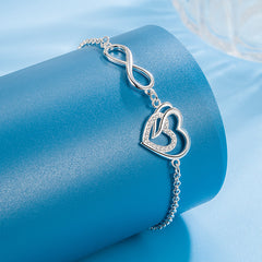 Heart Copper Silver Plated Zircon Bracelet Holiday Gift For Girls