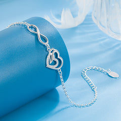 Heart Copper Silver Plated Zircon Bracelet Holiday Gift For Girls