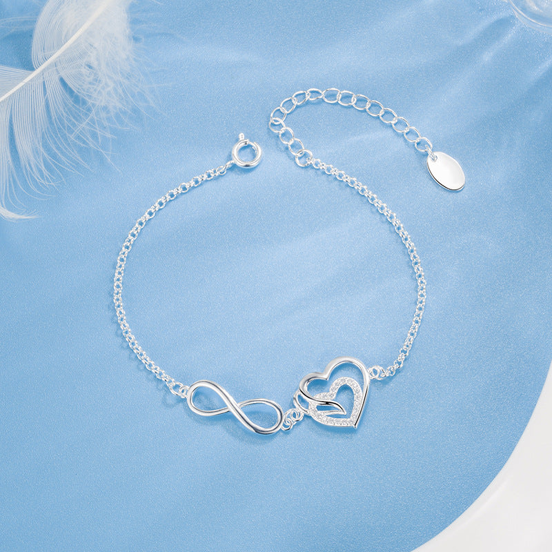 Heart Copper Silver Plated Zircon Bracelet Holiday Gift For Girls