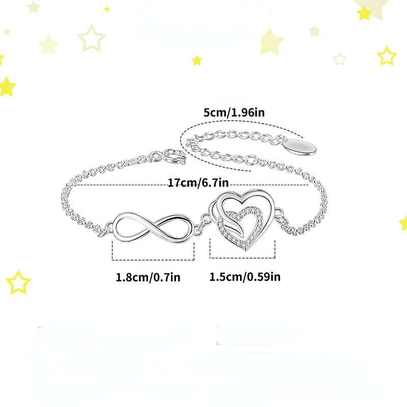 Heart Copper Silver Plated Zircon Bracelet Holiday Gift For Girls