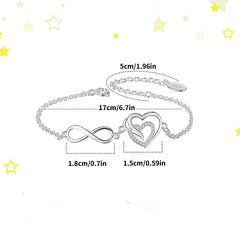 Heart Copper Silver Plated Zircon Bracelet Holiday Gift For Girls