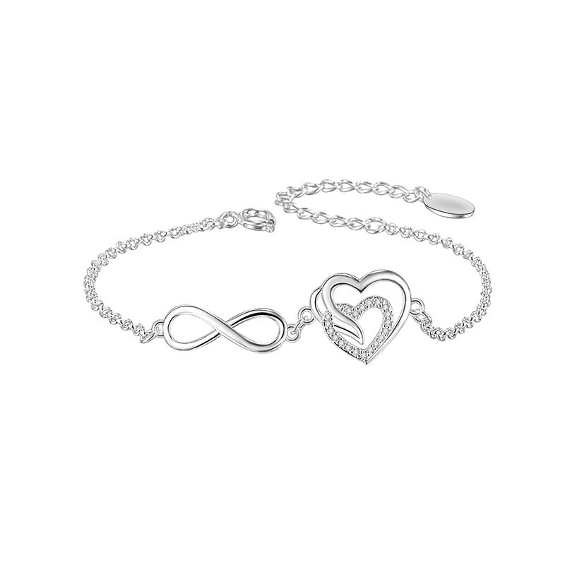 Heart Copper Silver Plated Zircon Bracelet Holiday Gift For Girls