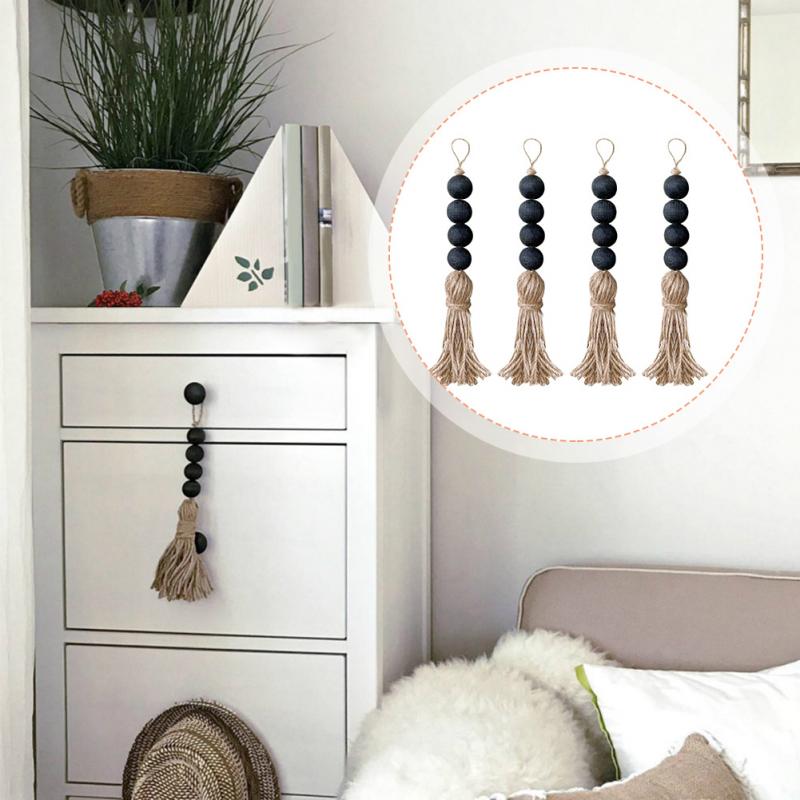 Garden Style Wood Bead Tassel Door Handle Decorative Pendant
