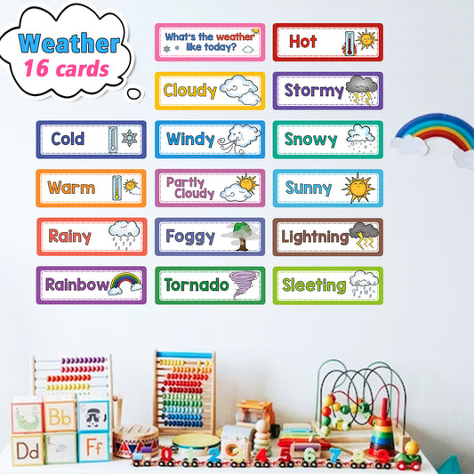 16pcs LACHILLY Weather Flash Cards Educational Teaching Aids for Kids Preschool