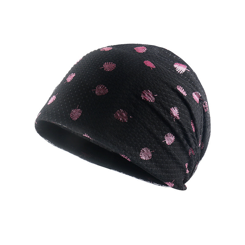 Pink Leaf Lace Soft Baggy Slouchy Beanie Hat Chemo Cap