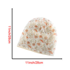Yellow Floral Lace Beige Beanies Soft Baggy Slouchy Beanie Hat