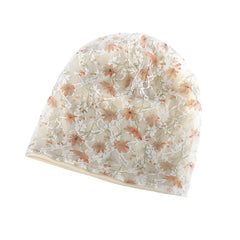 Yellow Floral Lace Beige Beanies Soft Baggy Slouchy Beanie Hat