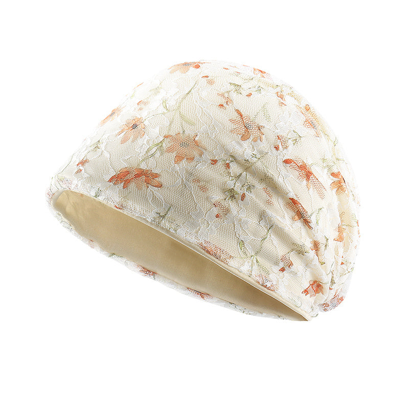 Yellow Floral Lace Beige Beanies Soft Baggy Slouchy Beanie Hat
