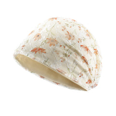 Yellow Floral Lace Beige Beanies Soft Baggy Slouchy Beanie Hat