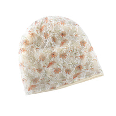 Yellow Floral Lace Beige Beanies Soft Baggy Slouchy Beanie Hat