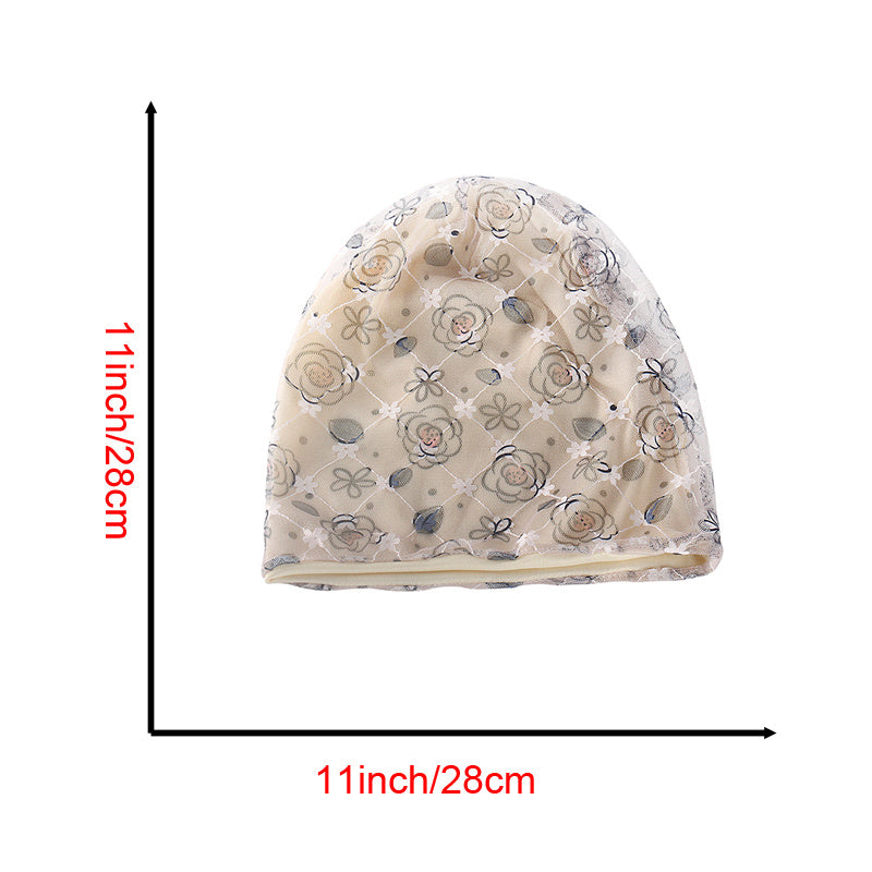 Beige Lace Flower Beanies Soft Baggy Slouchy Beanie Hat