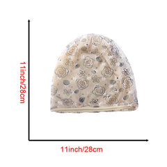 Beige Lace Flower Beanies Soft Baggy Slouchy Beanie Hat