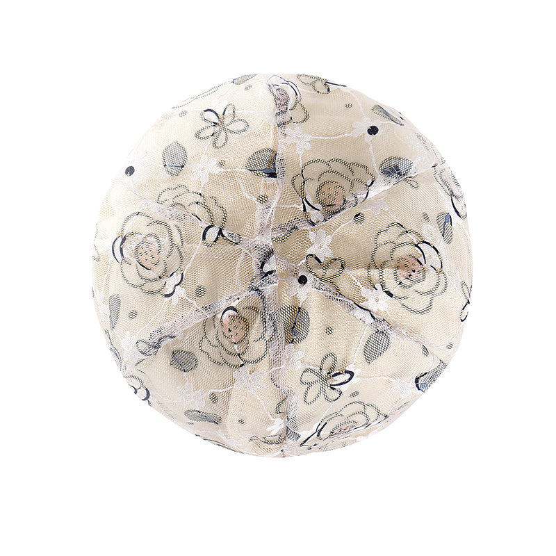 Beige Lace Flower Beanies Soft Baggy Slouchy Beanie Hat