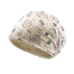 Beige Lace Flower Beanies Soft Baggy Slouchy Beanie Hat