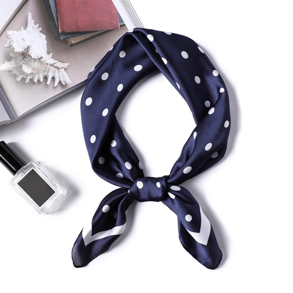 Dotted Square Scarf Satin Bandana Neckerchief Women Silk Head Wrap