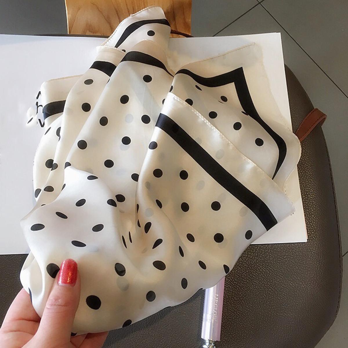 Dotted Square Scarf Satin Bandana Neckerchief Women Silk Head Wrap