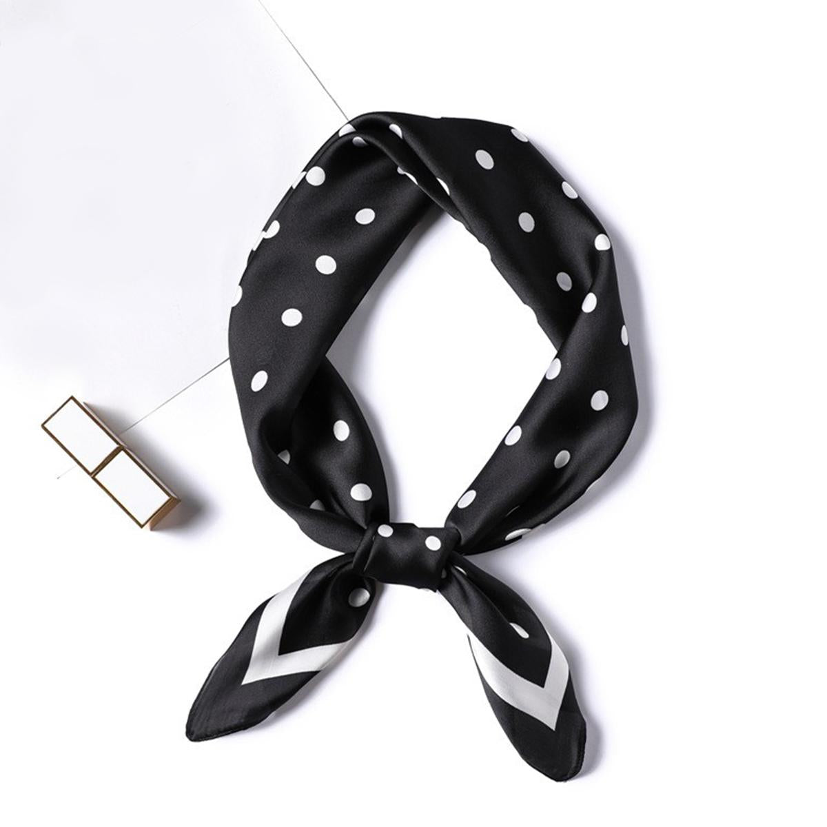 Dotted Square Scarf Satin Bandana Neckerchief Women Silk Head Wrap